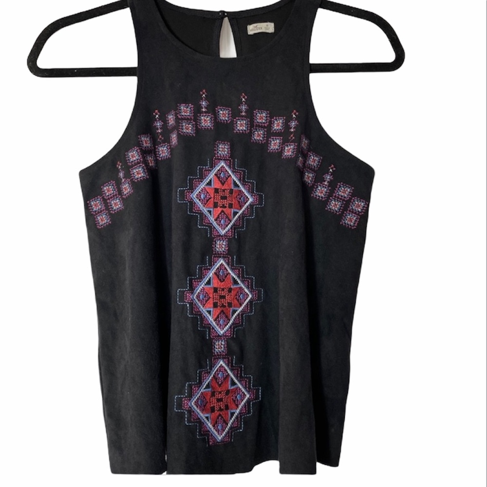 Hollister Faux Suede Festival Boho Western Aztec Tank Top Keyhole Back XS